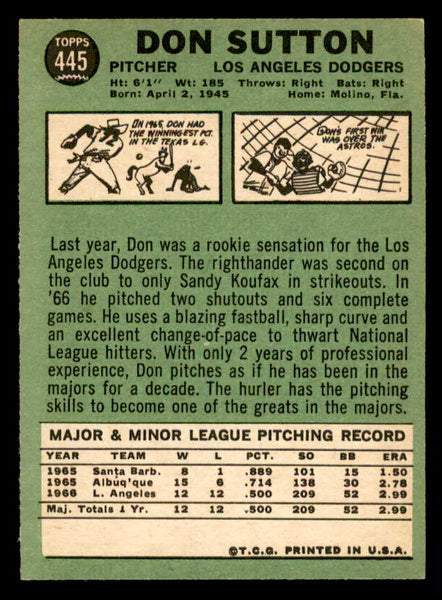 1967 Topps Baseball #445 Don Sutton Dodgers EX-MT 540999