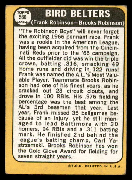 1968 Topps Baseball #530 Brooks Robinson Frank Robinson VG-EX 541079