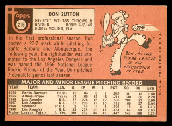 1969 Topps Baseball #216 Don Sutton Dodgers EX-MT 541107