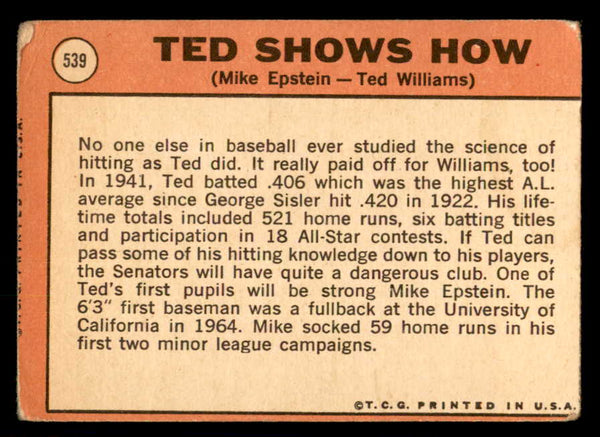 1969 Topps Baseball #539 Ted Williams Mike Epstein FR-GD 541108