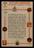 1956 Topps Baseball #001 William Harridge President EX-MT Gray 541202