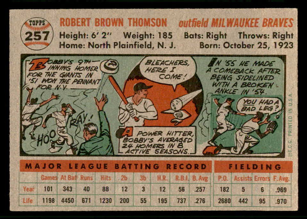 1956 Topps Baseball #257 Bobby Thomson Braves EX-MT 541208