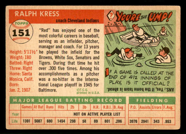 1955 Topps Baseball #151 Ralph Kress Indians VG-EX 541224