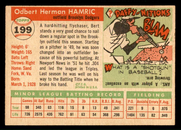 1955 Topps Baseball #199 Bert Hamric Dodgers EX-MT 541225