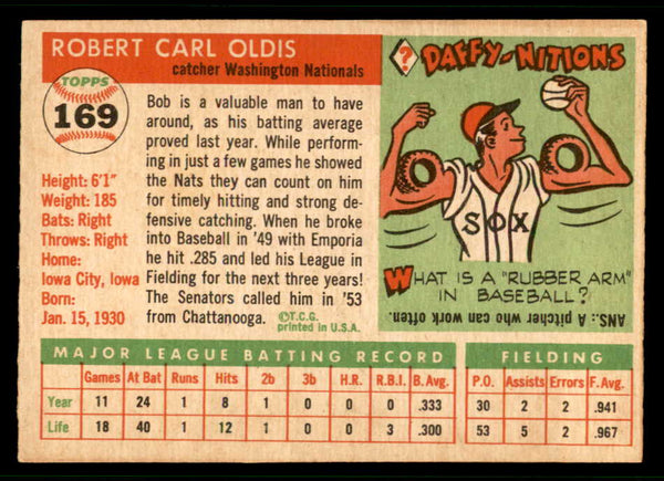 1955 Topps Baseball #169 Bob Oldis Senators EX-MT 541229