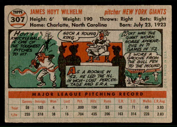 1956 Topps Baseball #307 Hoyt Wilhelm Giants EX 541251