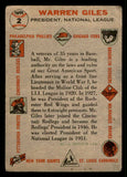 1956 Topps Baseball #002 Warren Giles President VG Gray 541255