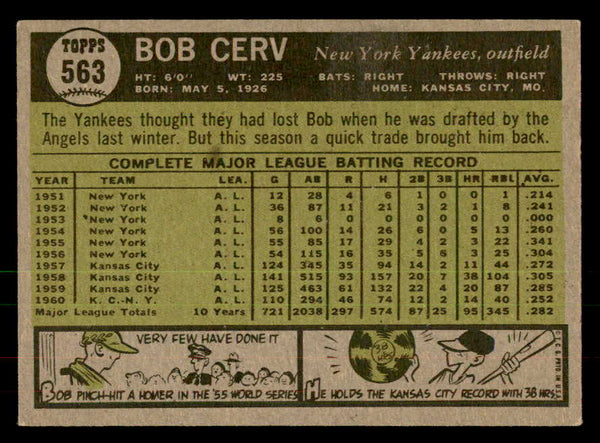 1961 Topps Baseball #563 Bob Cerv Yankees EX 541296