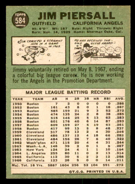 1967 Topps Baseball #584 Jimmy Piersall Angels NR-MT 541331