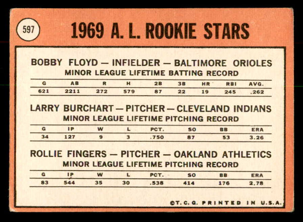 1969 Topps Baseball #597 Rollie Fingers A's EX 541371