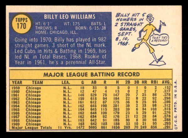 1970 Topps Baseball #170 Billy Williams Cubs EX-MT 541409