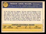 1970 Topps Baseball #211 Ted Williams Senators EX 541414