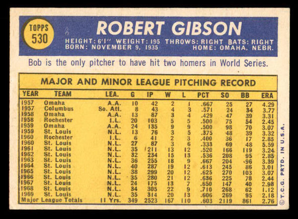 1970 Topps Baseball #530 Bob Gibson Cardinals EX 541455