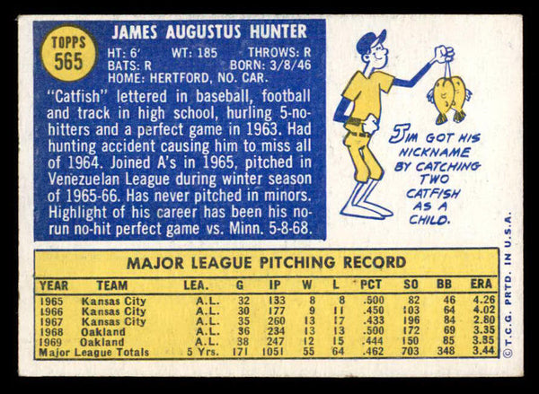 1970 Topps Baseball #565 Catfish Hunter A's EX 541456