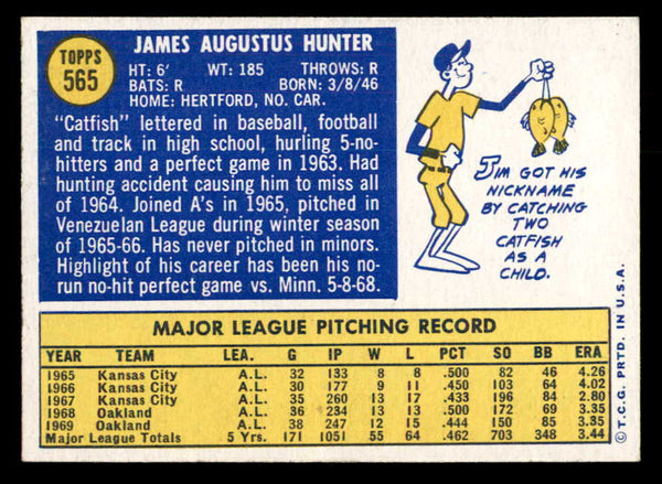 1970 Topps Baseball #565 Catfish Hunter A's EX+/EX-MT 541457