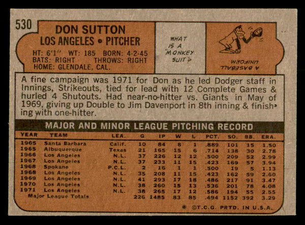 1972 Topps Baseball #530 Don Sutton Dodgers NR-MT 541499