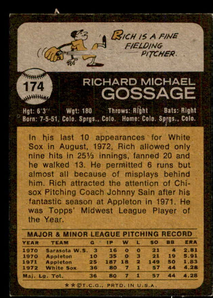 1973 Topps Baseball #174 Goose Gossage White Sox VG-EX 541524