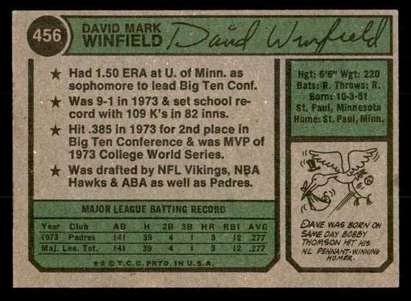 1974 Topps Baseball #456 Dave Winfield Padres EX-MT 541548