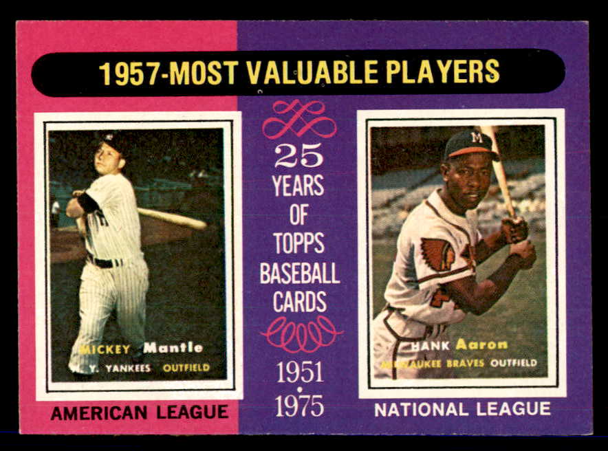 1975 Topps Baseball #195 Mickey Mantle Hank Aaron EX-MT 541579