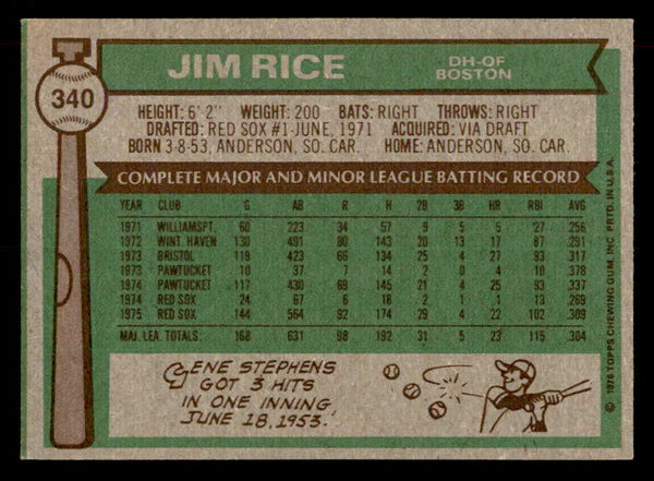 1976 Topps Baseball #340 Jim Rice Red Sox EX 541591