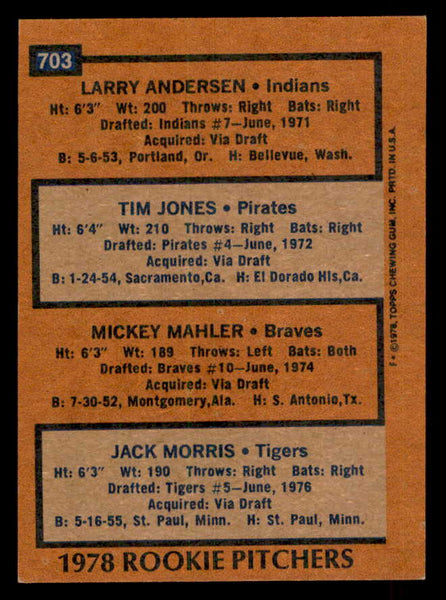 1978 Topps Baseball #703 Jack Morris Tigers EX+/EX-MT 541620