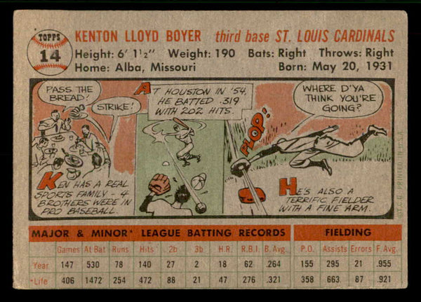 1956 Topps Baseball #014 Ken Boyer Cardinals VG-EX Gray 541642