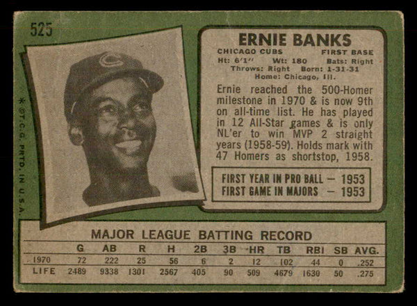 1971 Topps Baseball #525 Ernie Banks Cubs FR-GD 541650