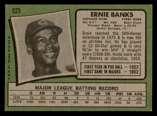1971 Topps Baseball #525 Ernie Banks Cubs EX+/EX-MT 541651
