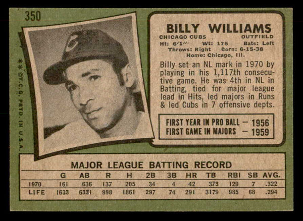 1971 Topps Baseball #350 Billy Williams Cubs EX-MT 541657