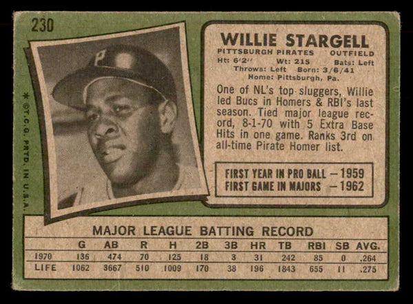 1971 Topps Baseball #230 Willie Stargell Pirates GD-VG 541665