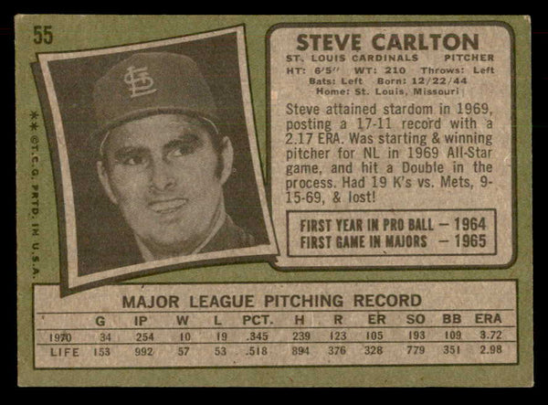 1971 Topps Baseball #055 Steve Carlton Cardinals EX 541687