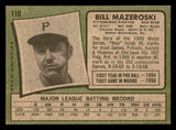 1971 Topps Baseball #110 Bill Mazeroski Pirates VG-EX 541693