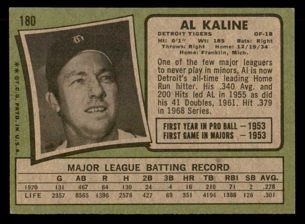 1971 Topps Baseball #180 Al Kaline Tigers EX+/EX-MT 541702