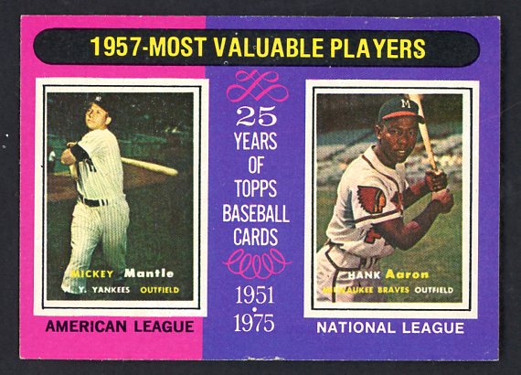 1975 Topps Baseball #195 Mickey Mantle Hank Aaron EX+/EX-MT 541725