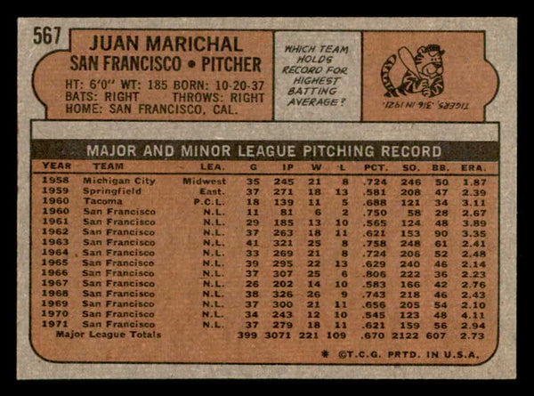 1972 Topps Baseball #567 Juan Marichal Giants EX-MT 541730