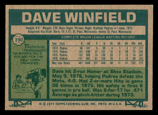 1977 Topps Baseball #390 Dave Winfield Padres NR-MT 541737