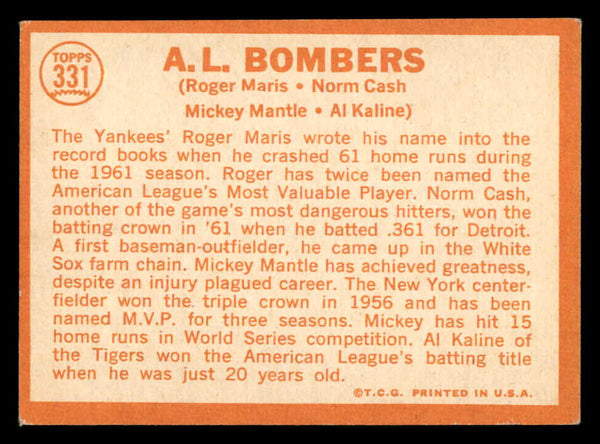 1964 Topps Baseball #331 Mickey Mantle Al Kaline Roger Maris EX+/EX-MT 541763