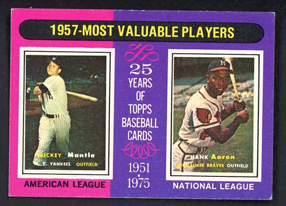 1975 Topps Baseball #195 Mickey Mantle Hank Aaron EX+/EX-MT 541764
