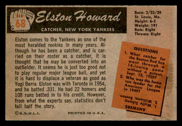 1955 Bowman Baseball #068 Elston Howard Yankees EX+/EX-MT 541791