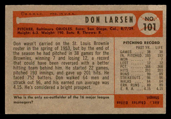 1954 Bowman Baseball #101 Don Larsen Orioles EX 541795
