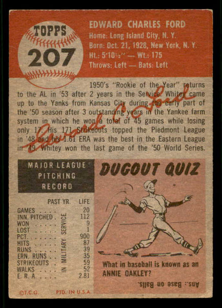 1953 Topps Baseball #207 Whitey Ford Yankees VG-EX 541803