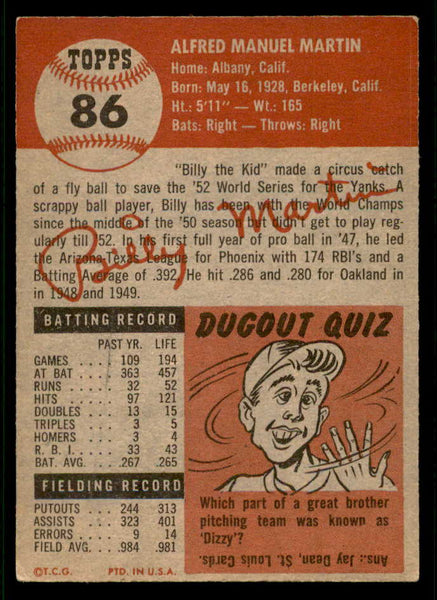 1953 Topps Baseball #086 Billy Martin Yankees EX 541833
