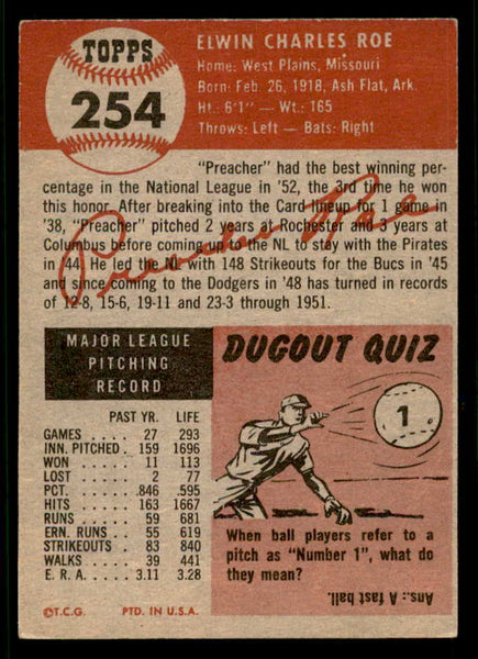 1953 Topps Baseball #254 Preacher Roe Dodgers EX 541836