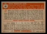 1952 Topps Baseball #049 Johnny Sain Yankees VG-EX Red 541849