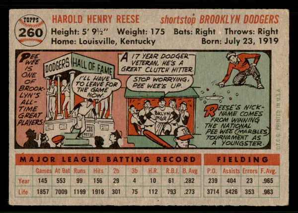 1956 Topps Baseball #260 Pee Wee Reese Dodgers EX+/EX-MT 541866