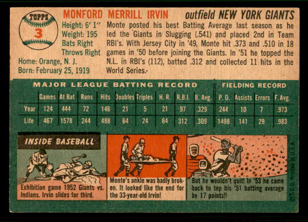 1954 Topps Baseball #003 Monte Irvin Giants EX-MT 541874