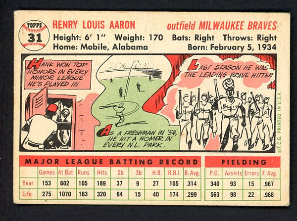 1956 Topps Baseball #031 Hank Aaron Braves VG-EX541898