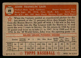 1952 Topps Baseball #049 Johnny Sain Yankees VG Red 541926