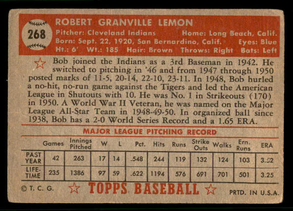 1952 Topps Baseball #268 Bob Lemon Indians GD-VG 541928