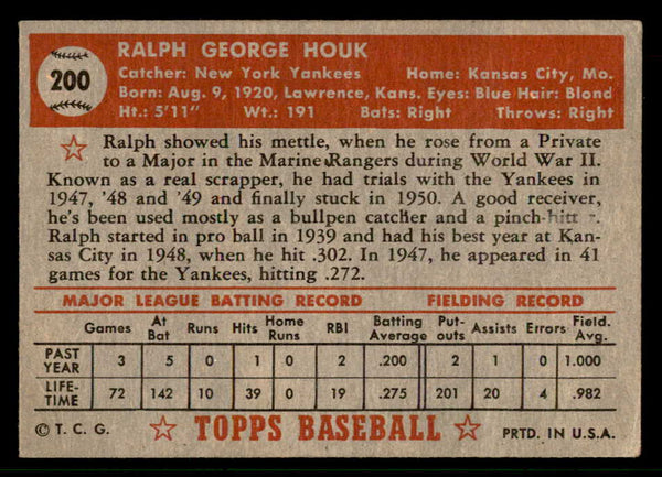 1952 Topps Baseball #200 Ralph Houk Yankees VG 541933